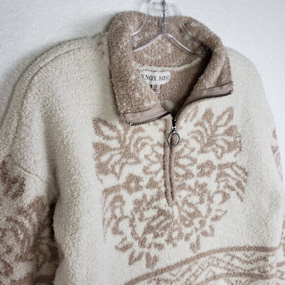Knox Rose Bohemian Plush Sweatshirt 1/2 Zip Pullover size L Floral Ethnic - Picture 6 of 11